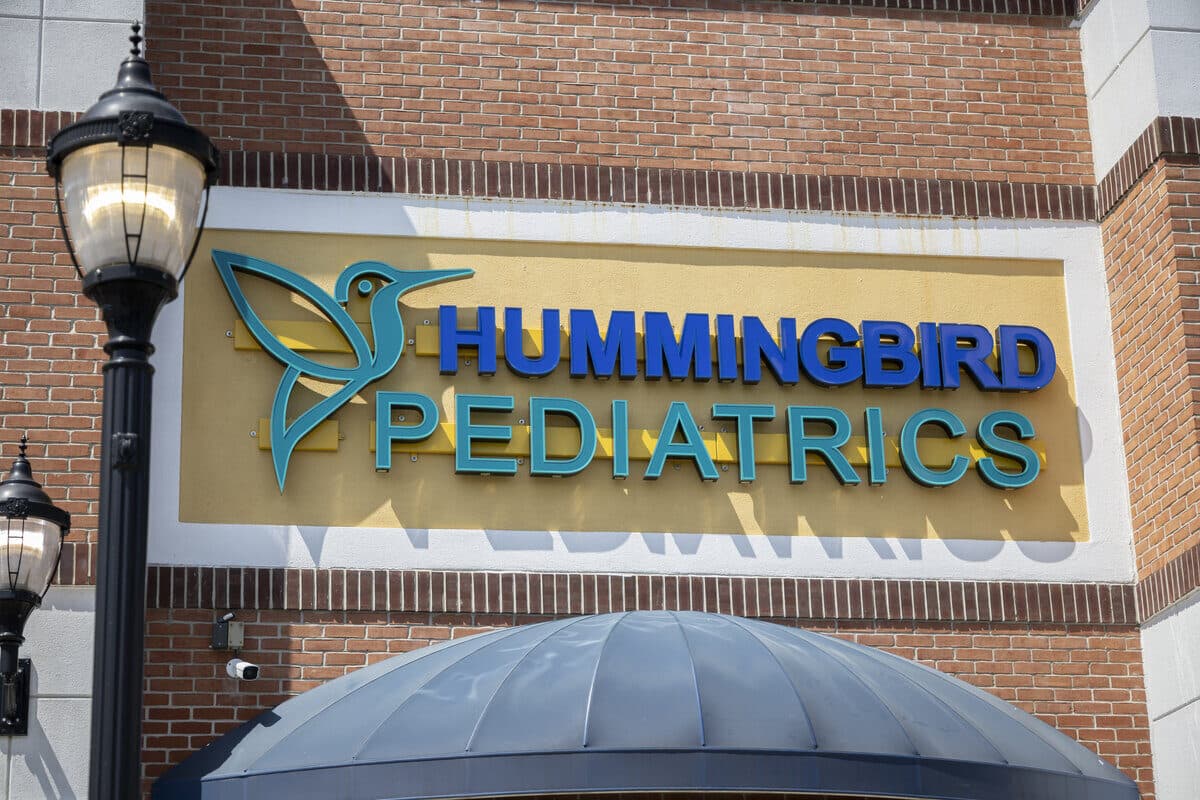 Hummingbird Pediatrics exterior building signage on Route 130 Robbinsville NJ - convenient location near Hamilton and Princeton
